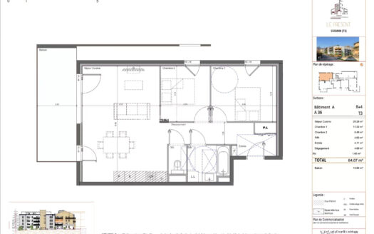 COGNIN Centre T3 avec grand balcon