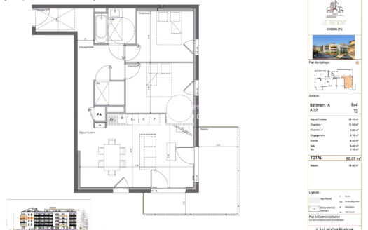 COGNIN Centre T3 avec grand balcon