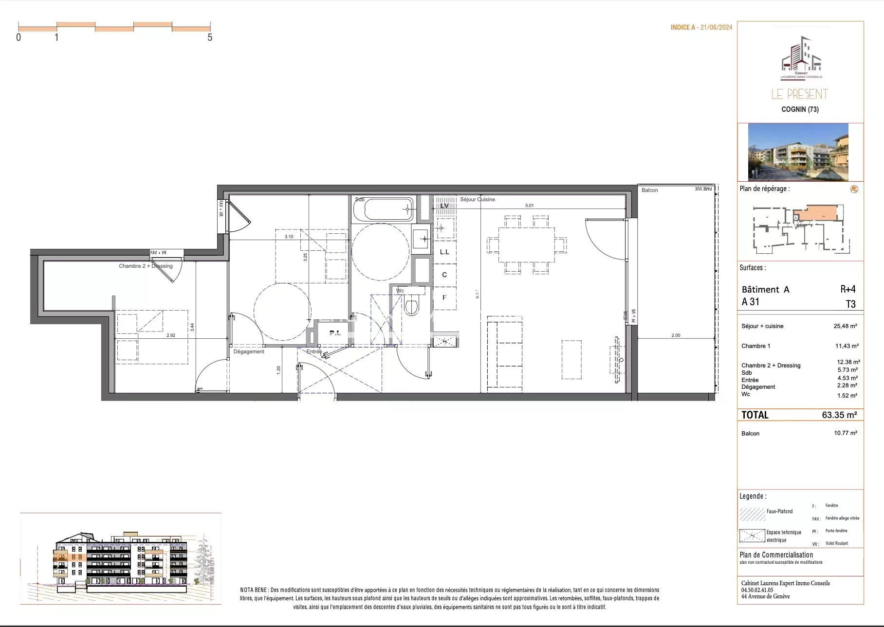 COGNIN Centre T3 avec grand balcon